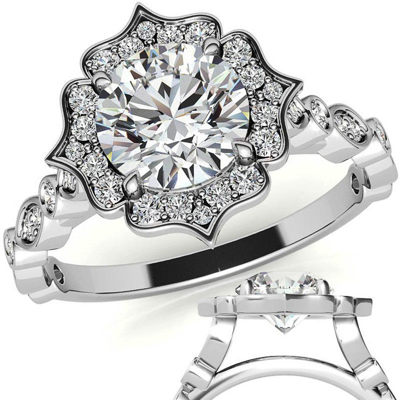 Round Antique Halo Moissanite Engagement Ring