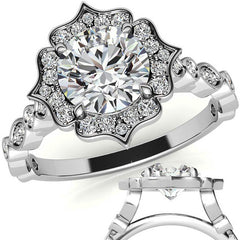 Round Antique Halo Moissanite Engagement Ring