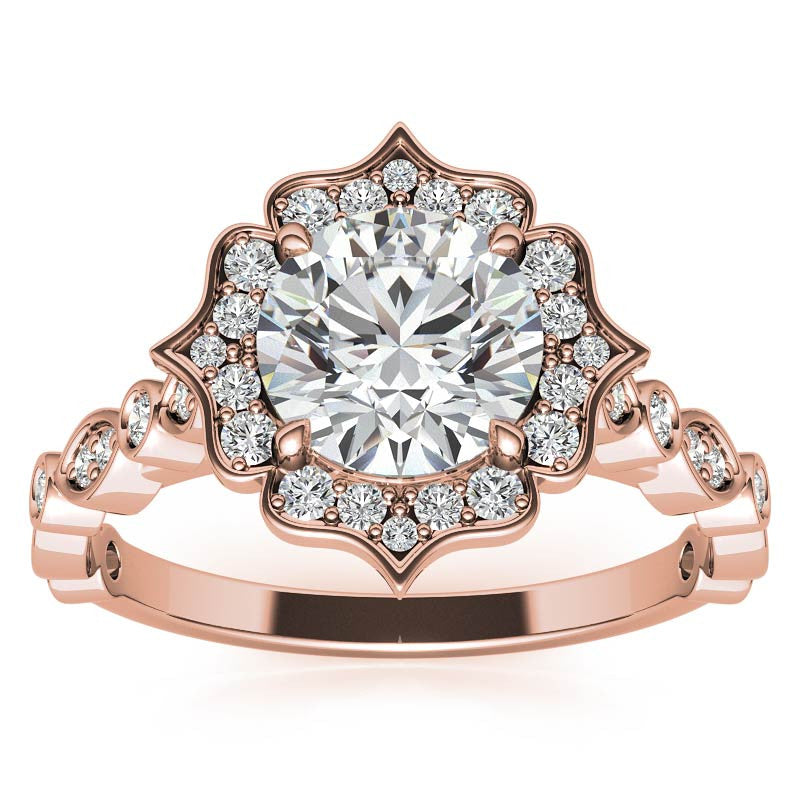 Round Antique Halo Moissanite Engagement Ring