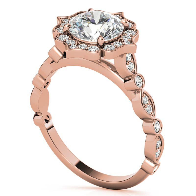 Round Antique Halo Moissanite Engagement Ring