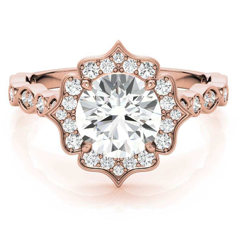 Round Antique Halo Moissanite Engagement Ring