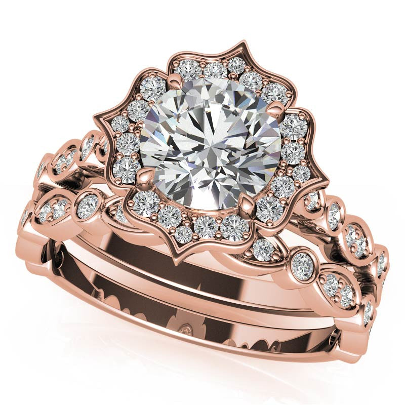 Round Antique Halo Moissanite Engagement Ring