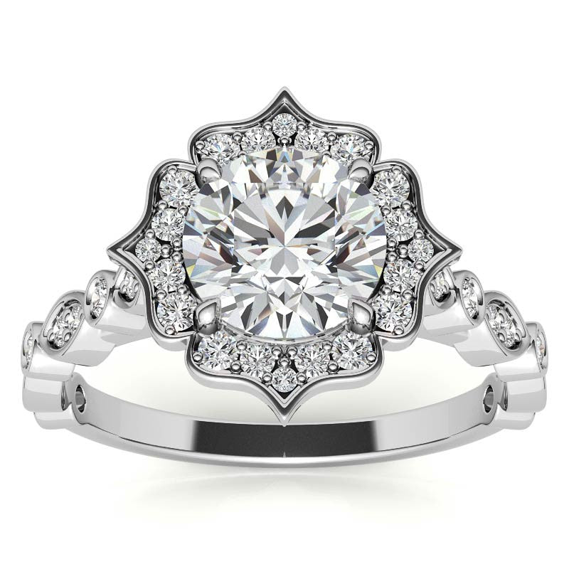 Round Antique Halo Moissanite Engagement Ring