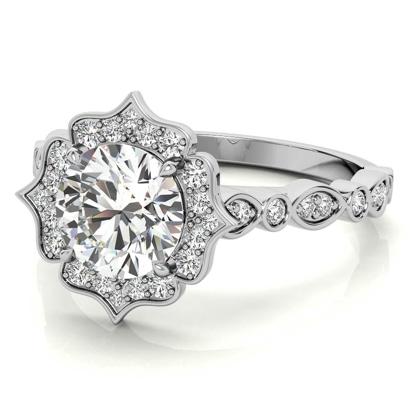 Round Antique Halo Moissanite Engagement Ring