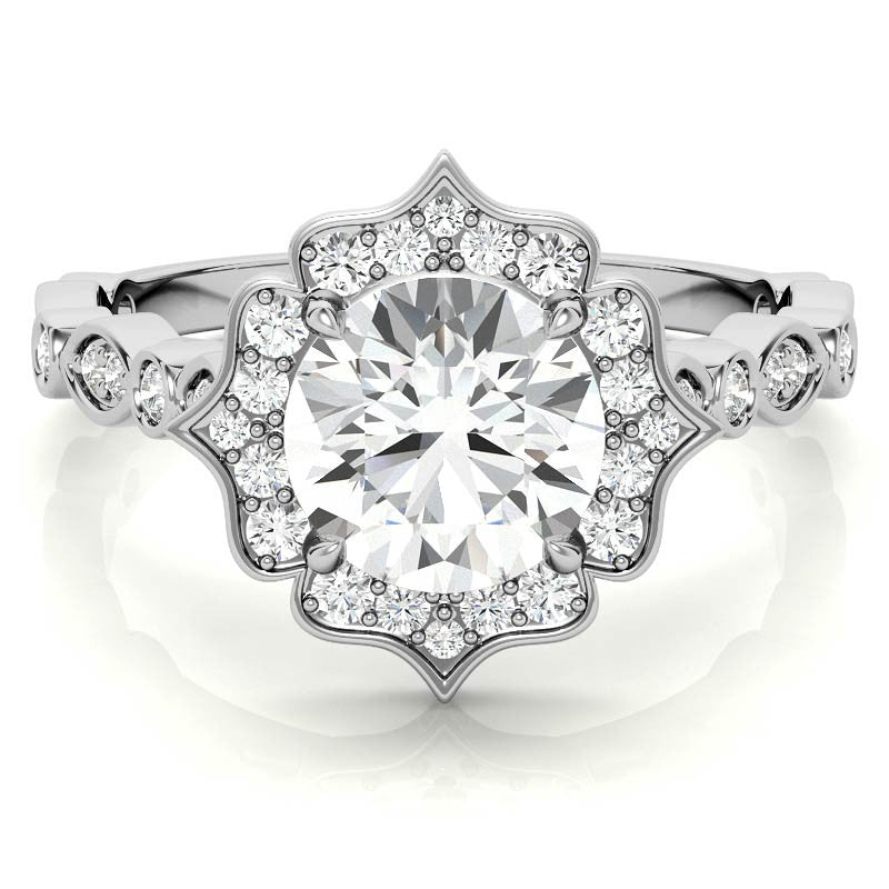 Round Antique Halo Moissanite Engagement Ring