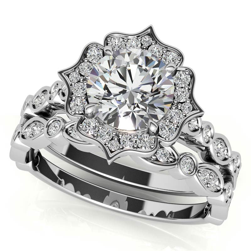 Round Antique Halo Moissanite Engagement Ring