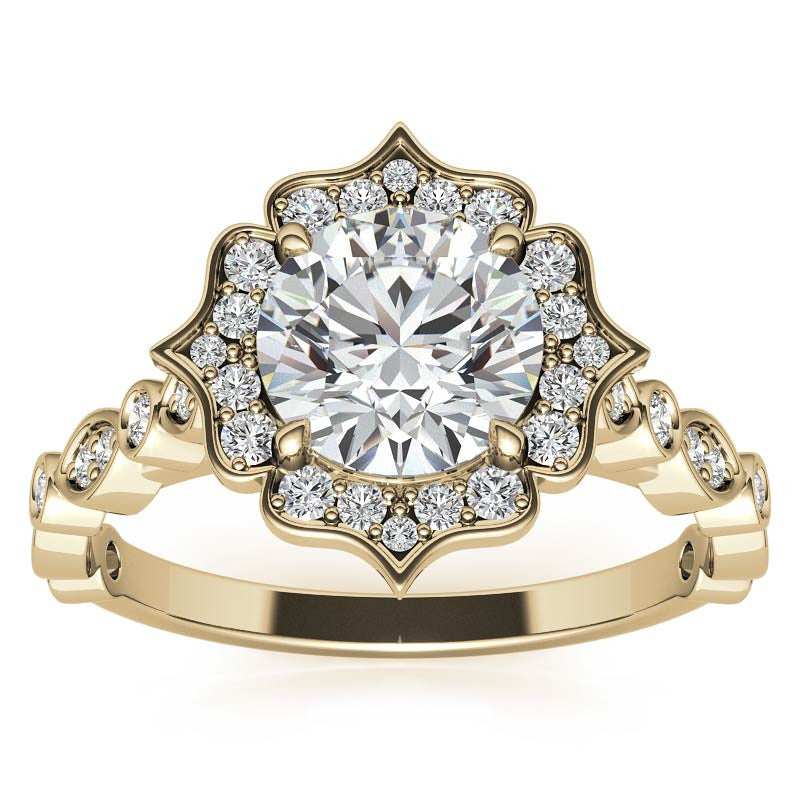 Round Antique Halo Moissanite Engagement Ring