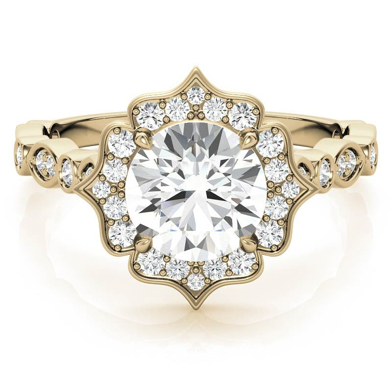 Round Antique Halo Moissanite Engagement Ring