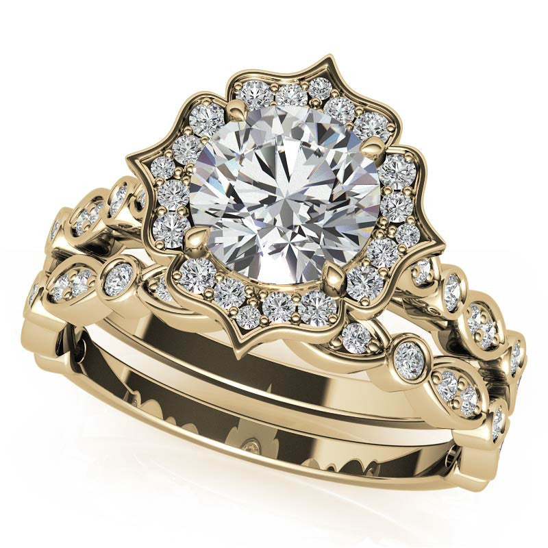 Round Antique Halo Moissanite Engagement Ring