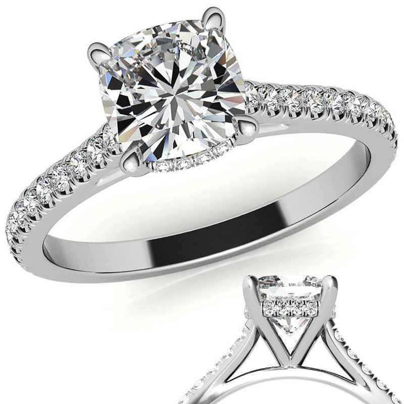 Cushion Hidden Halo Cathedral Moissanite Engagement Ring