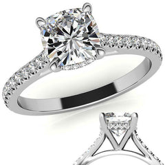 Cushion Hidden Halo Cathedral Moissanite Engagement Ring