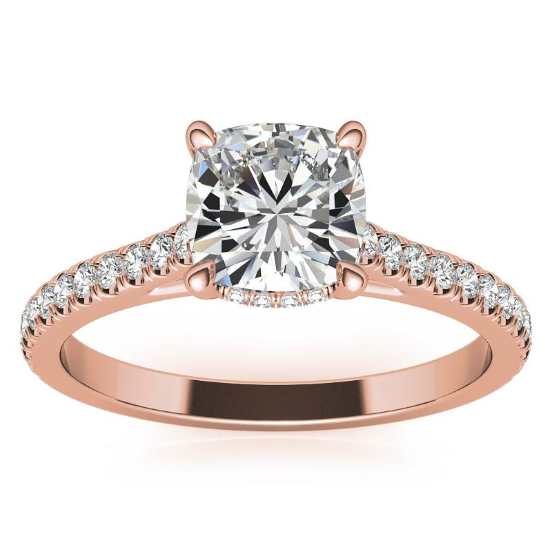 Cushion Hidden Halo Cathedral Moissanite Engagement Ring