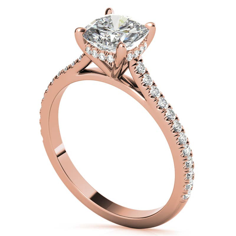 Cushion Hidden Halo Cathedral Moissanite Engagement Ring