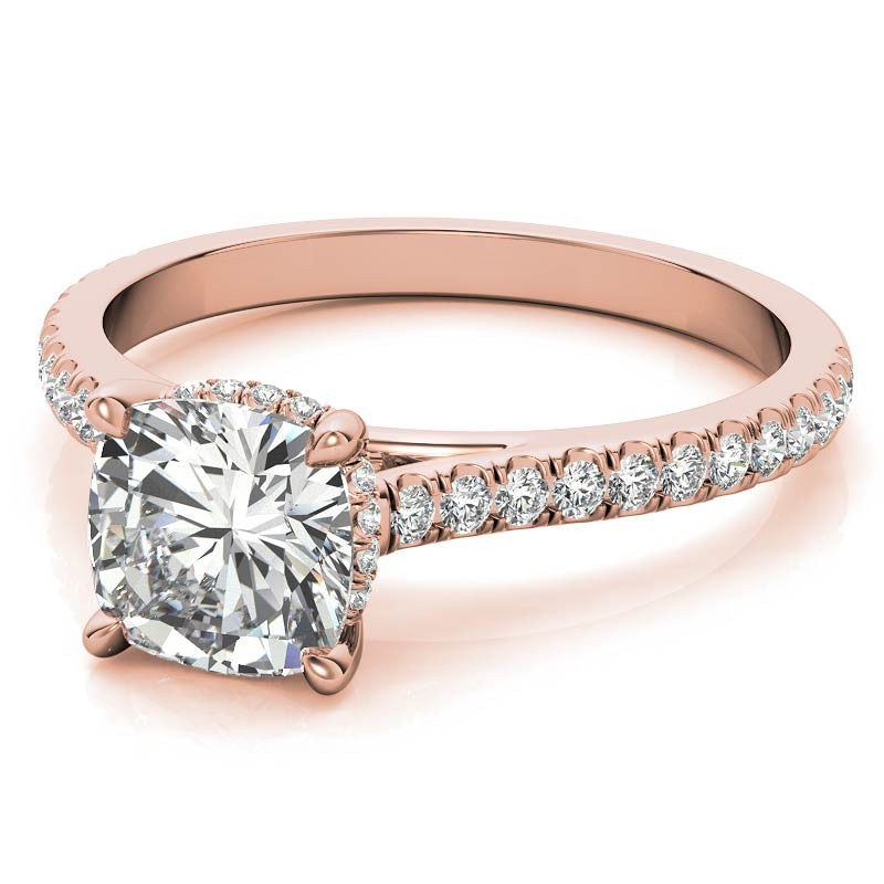 Cushion Hidden Halo Cathedral Moissanite Engagement Ring