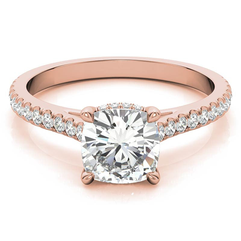 Cushion Hidden Halo Cathedral Moissanite Engagement Ring