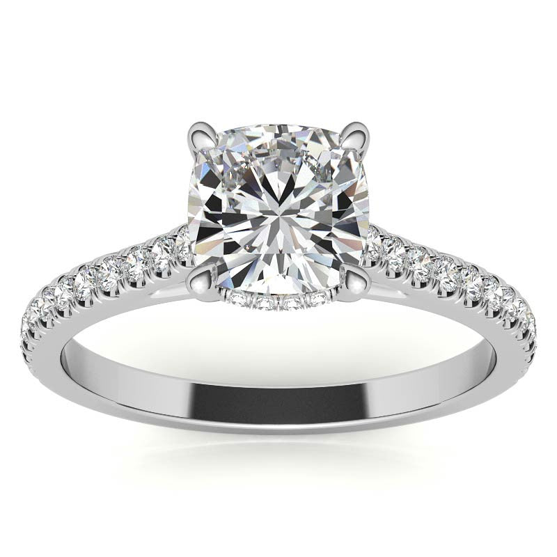Cushion Hidden Halo Cathedral Moissanite Engagement Ring