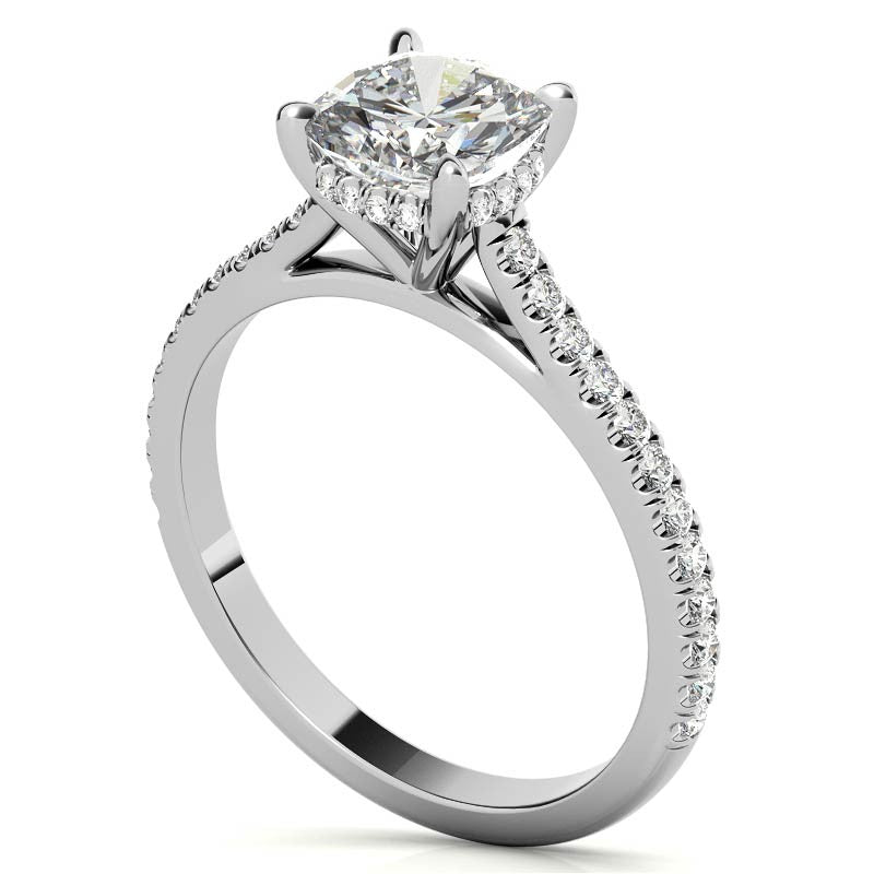Cushion Hidden Halo Cathedral Moissanite Engagement Ring