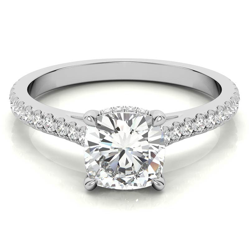 Cushion Hidden Halo Cathedral Moissanite Engagement Ring