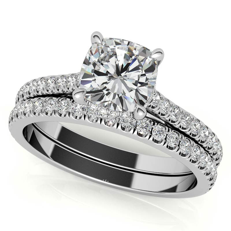 Cushion Hidden Halo Cathedral Moissanite Engagement Ring