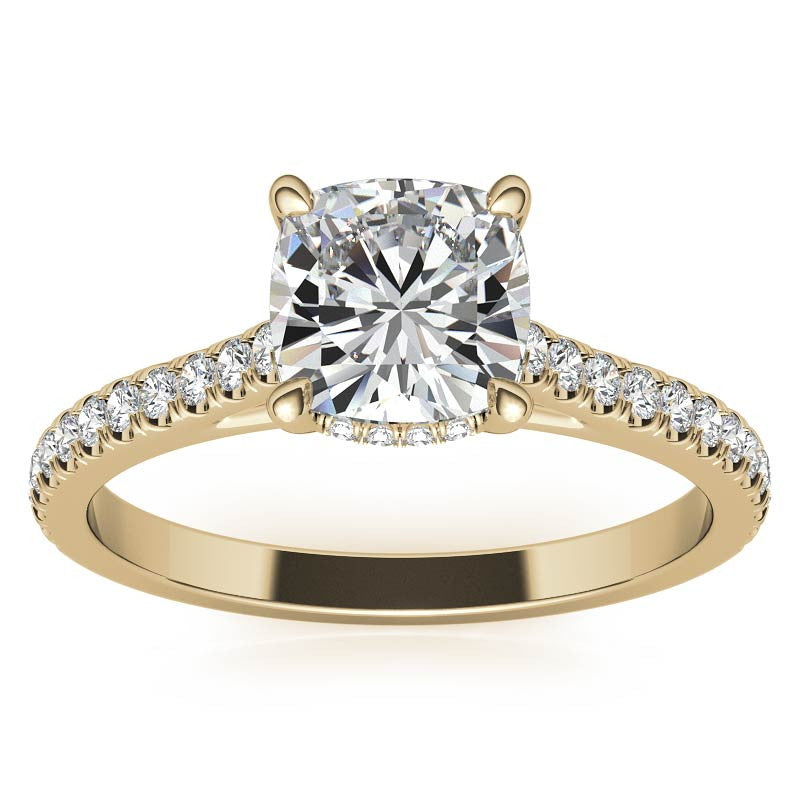 Cushion Hidden Halo Cathedral Moissanite Engagement Ring