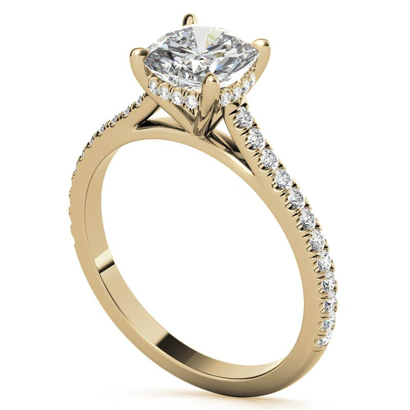 Cushion Hidden Halo Cathedral Moissanite Engagement Ring