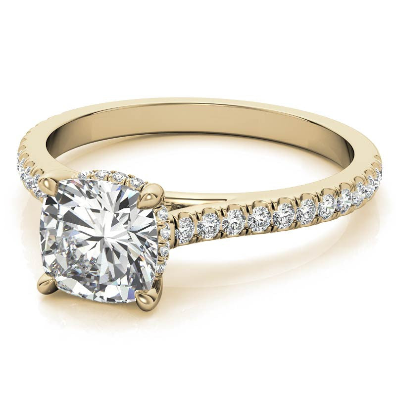 Cushion Hidden Halo Cathedral Moissanite Engagement Ring