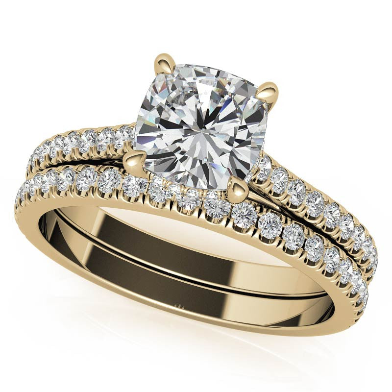 Cushion Hidden Halo Cathedral Moissanite Engagement Ring