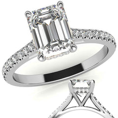 Emerald / Radiant Hidden Halo Cathedral Moissanite Engagement Ring