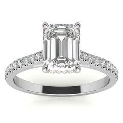 Emerald / Radiant Hidden Halo Cathedral Moissanite Engagement Ring