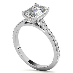 Emerald / Radiant Hidden Halo Cathedral Moissanite Engagement Ring
