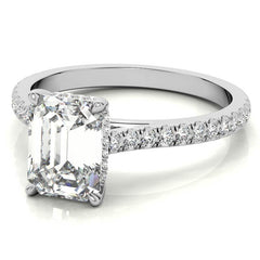Emerald / Radiant Hidden Halo Cathedral Moissanite Engagement Ring