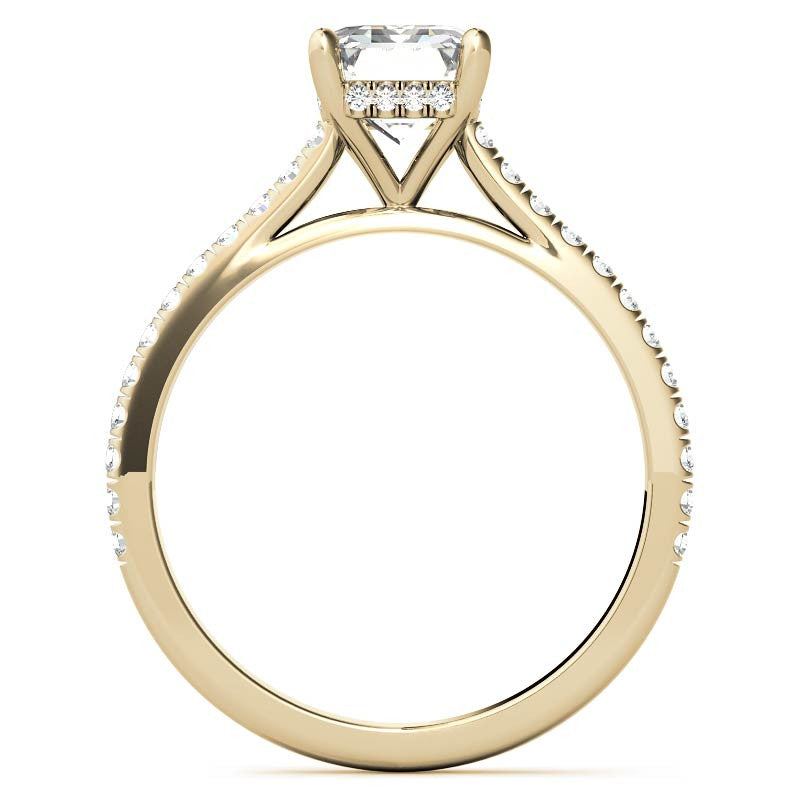 Emerald / Radiant Hidden Halo Cathedral Moissanite Engagement Ring