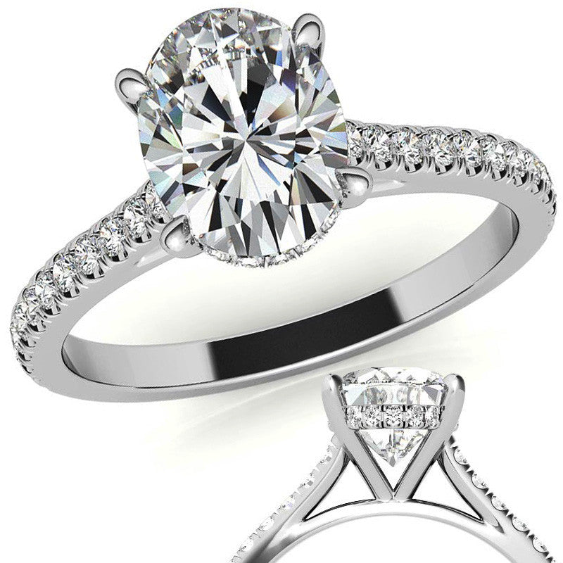 Oval Hidden Halo Cathedral Moissanite Engagement Ring