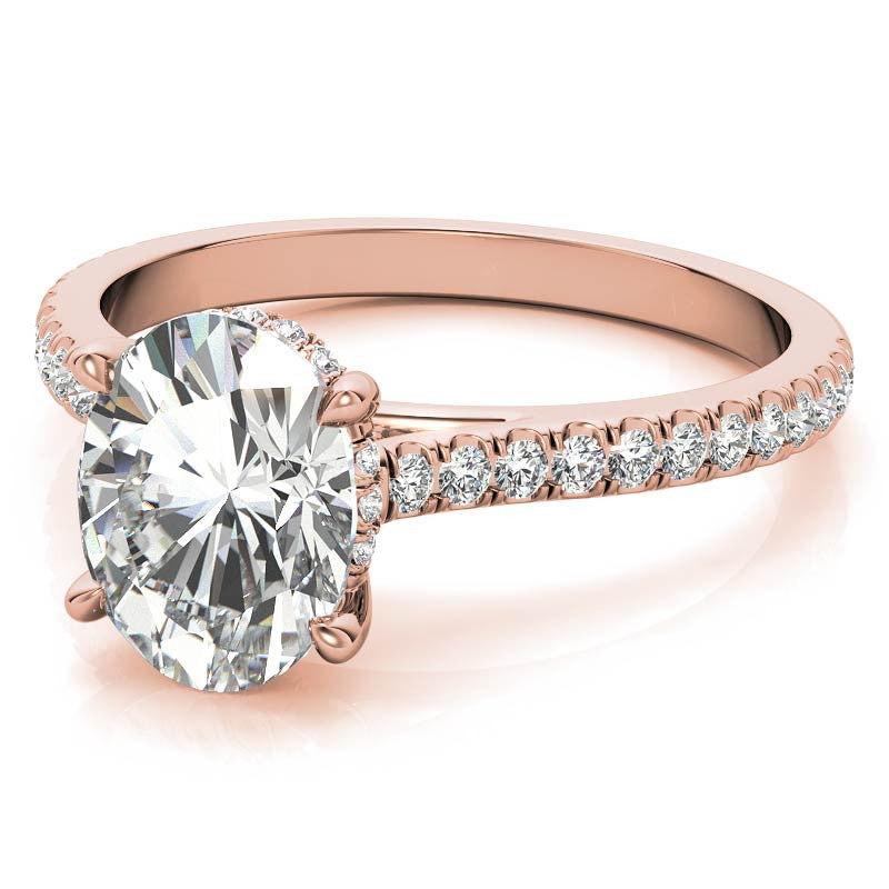 Oval Hidden Halo Cathedral Moissanite Engagement Ring