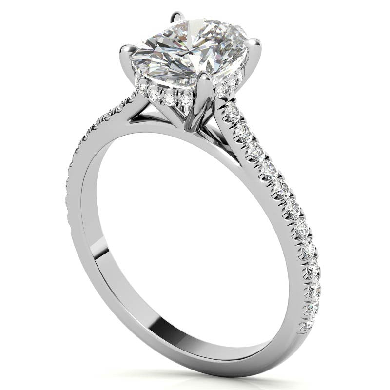 Oval Hidden Halo Cathedral Moissanite Engagement Ring