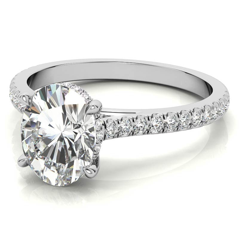 Oval Hidden Halo Cathedral Moissanite Engagement Ring