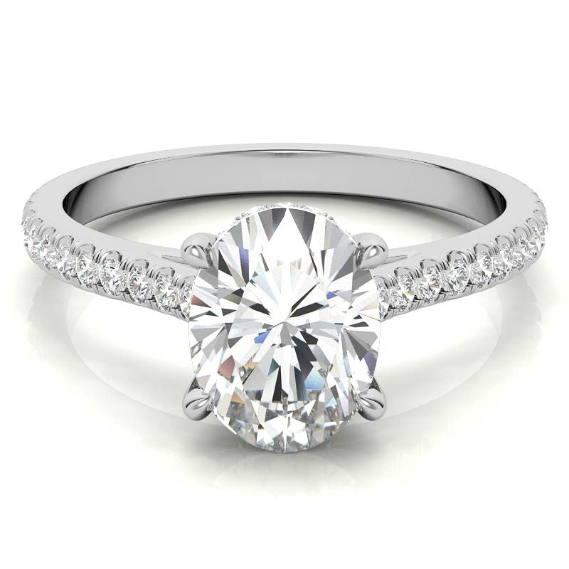 Oval Hidden Halo Cathedral Moissanite Engagement Ring