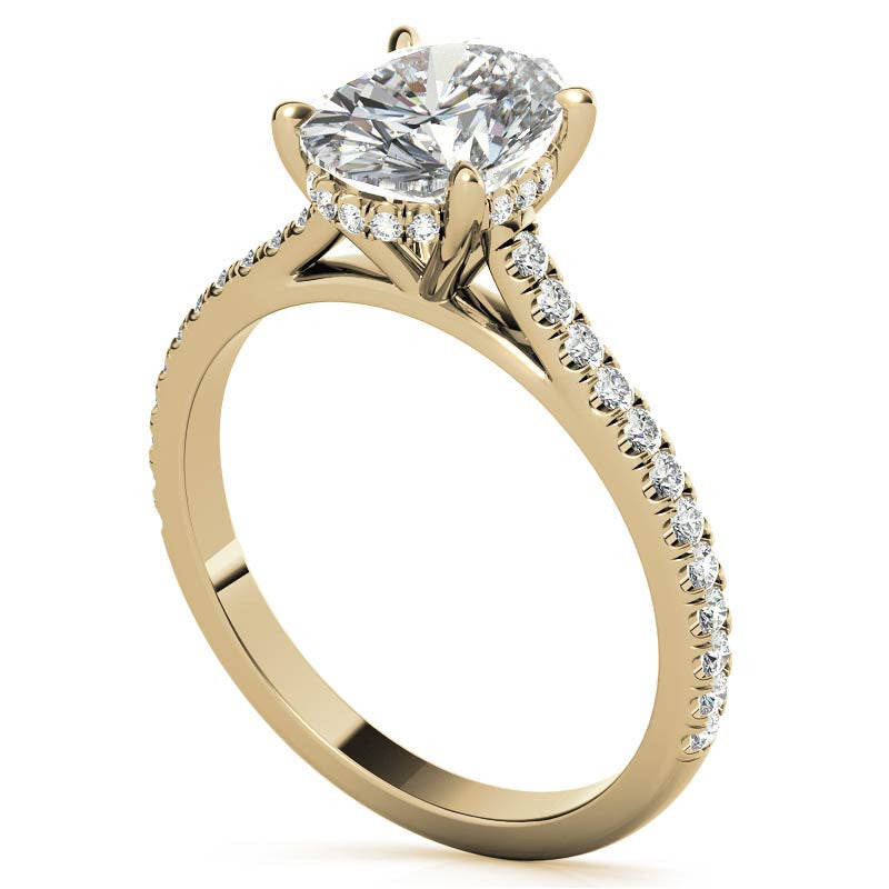 Oval Hidden Halo Cathedral Moissanite Engagement Ring
