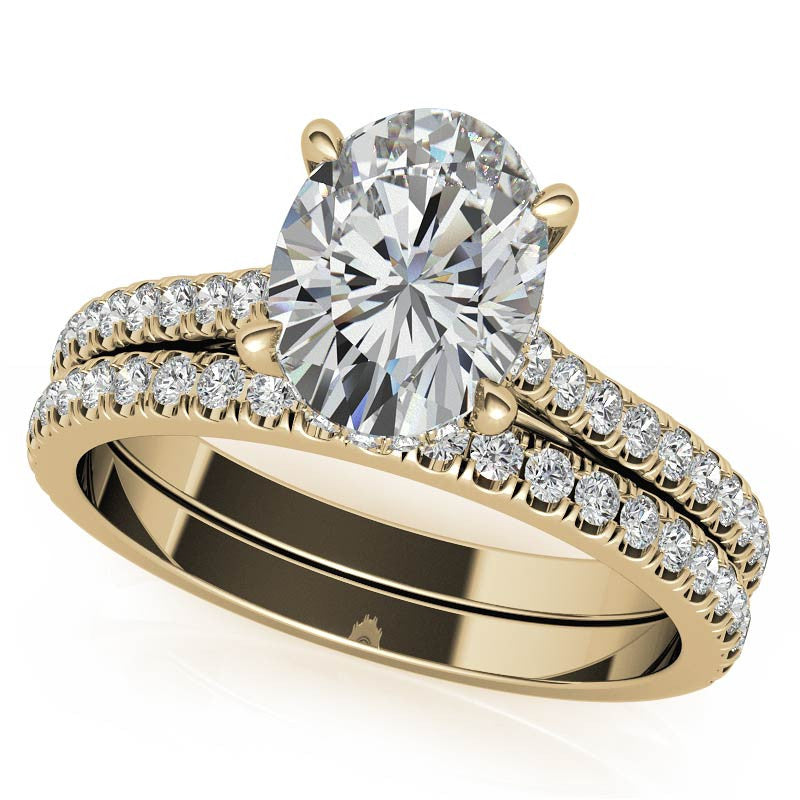 Oval Hidden Halo Cathedral Moissanite Engagement Ring