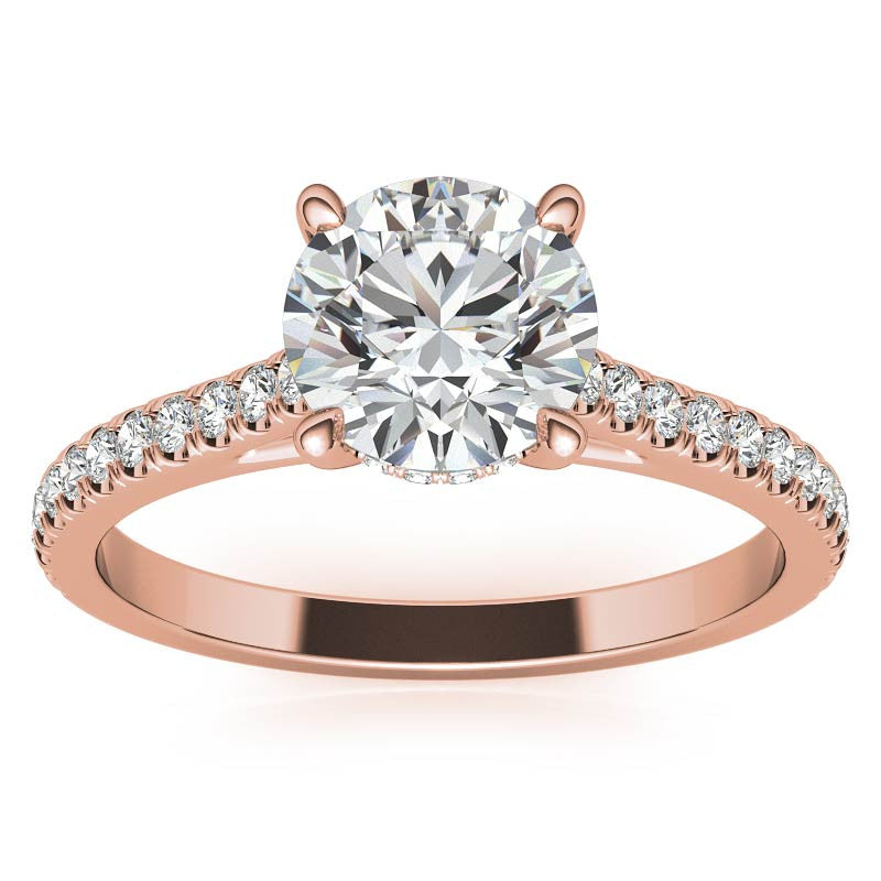 Round Hidden Halo Cathedral Moissanite Engagement Ring