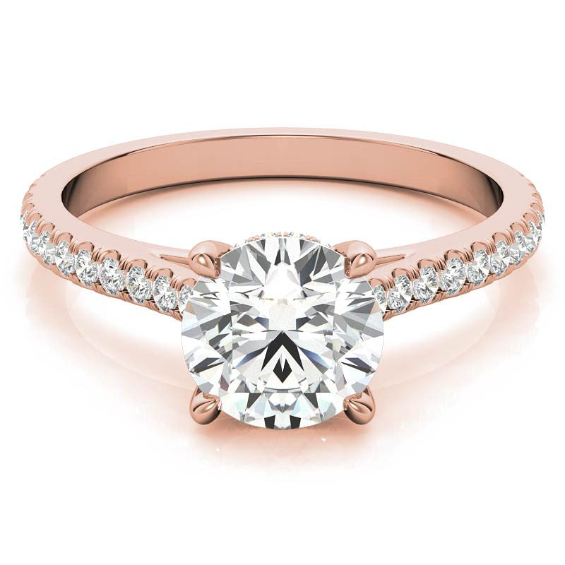 Round Hidden Halo Cathedral Moissanite Engagement Ring