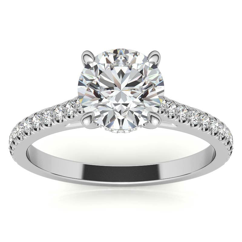 Round Hidden Halo Cathedral Moissanite Engagement Ring