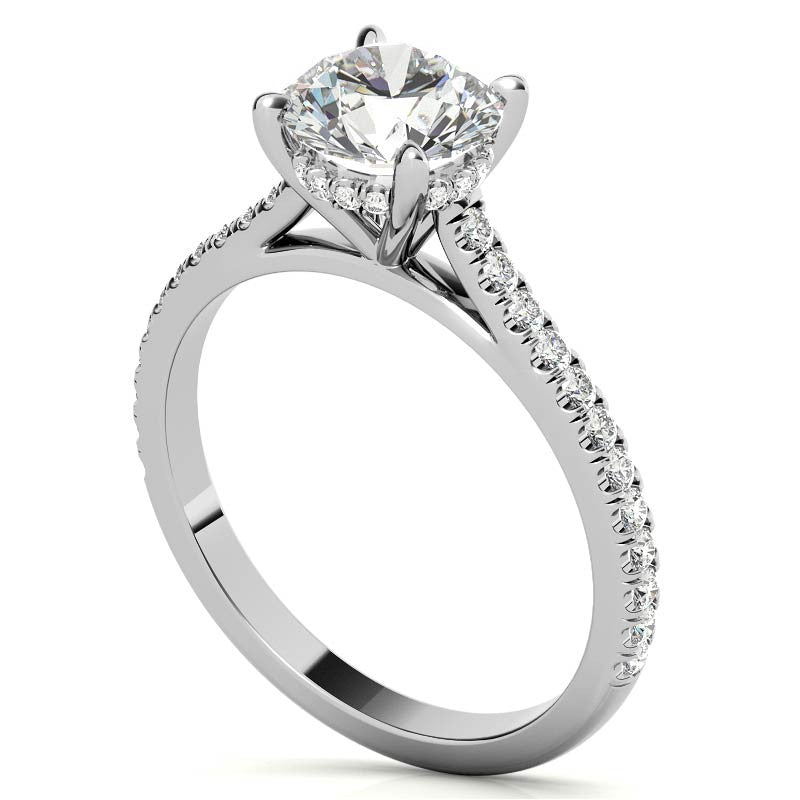 Round Hidden Halo Cathedral Moissanite Engagement Ring