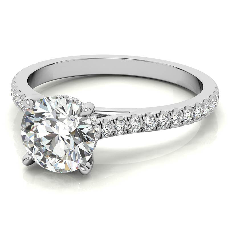 Round Hidden Halo Cathedral Moissanite Engagement Ring