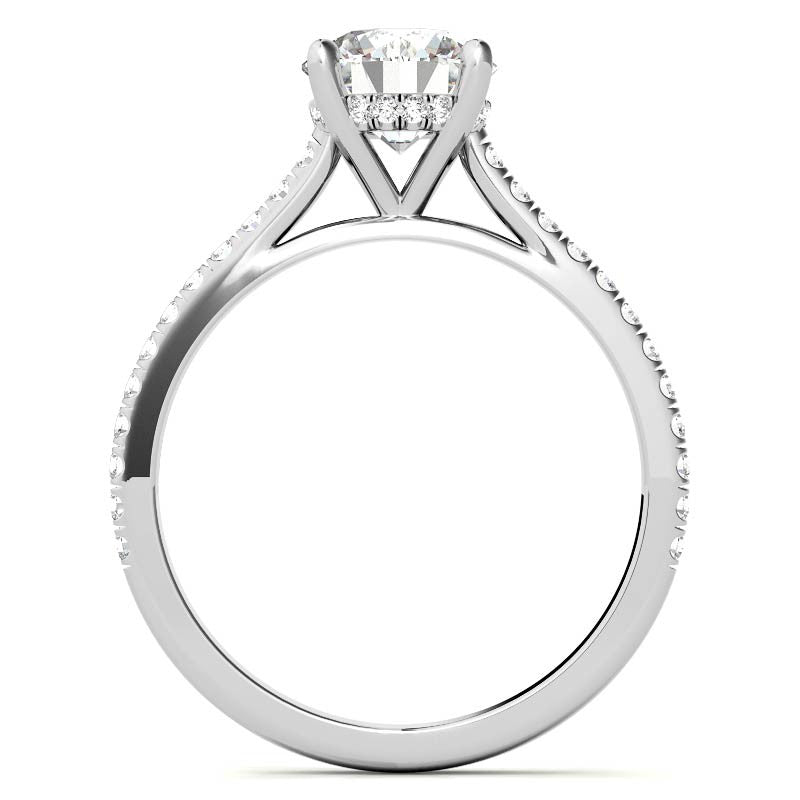 Round Hidden Halo Cathedral Moissanite Engagement Ring