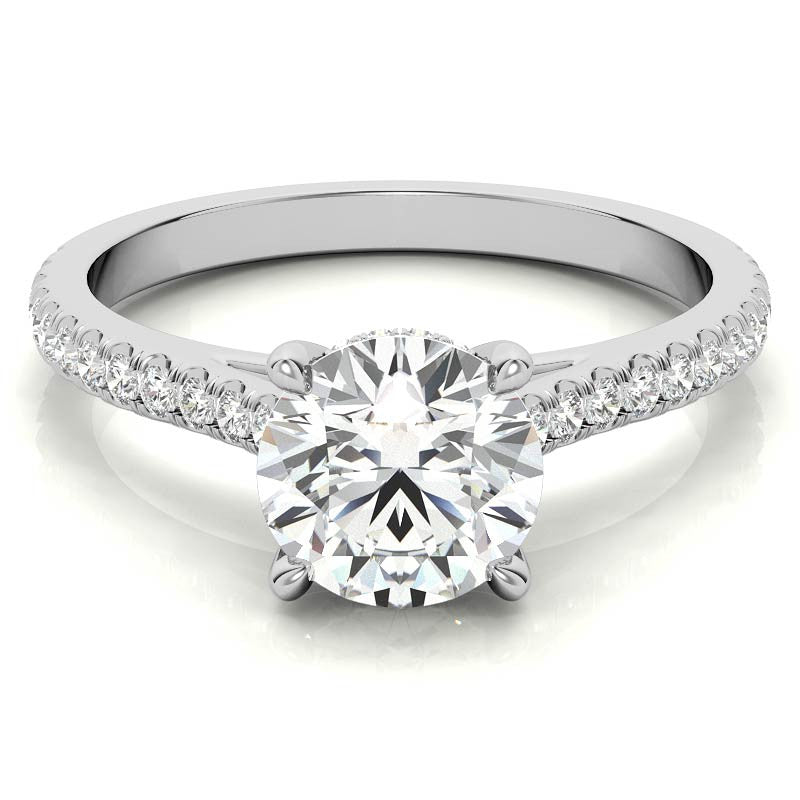Round Hidden Halo Cathedral Moissanite Engagement Ring