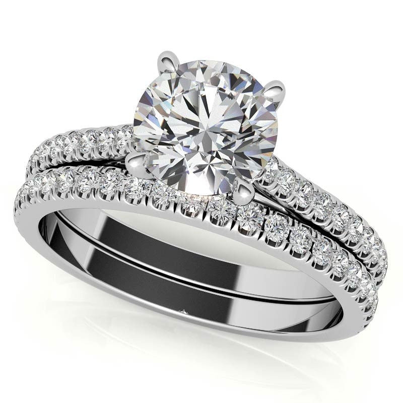Round Hidden Halo Cathedral Moissanite Engagement Ring