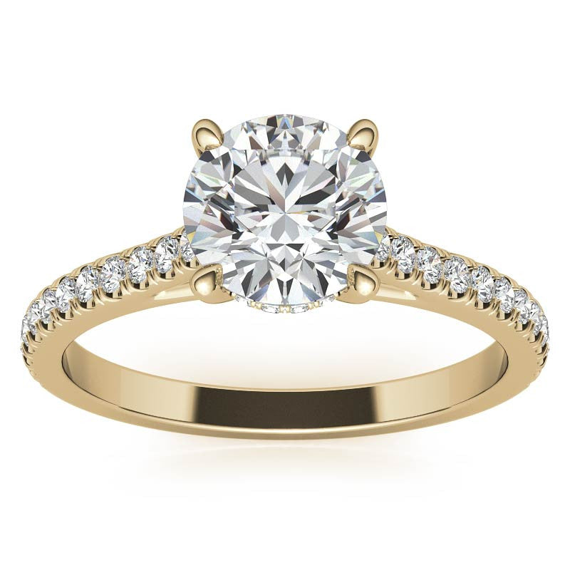 Round Hidden Halo Cathedral Moissanite Engagement Ring