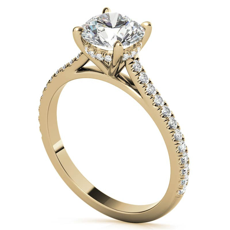 Round Hidden Halo Cathedral Moissanite Engagement Ring