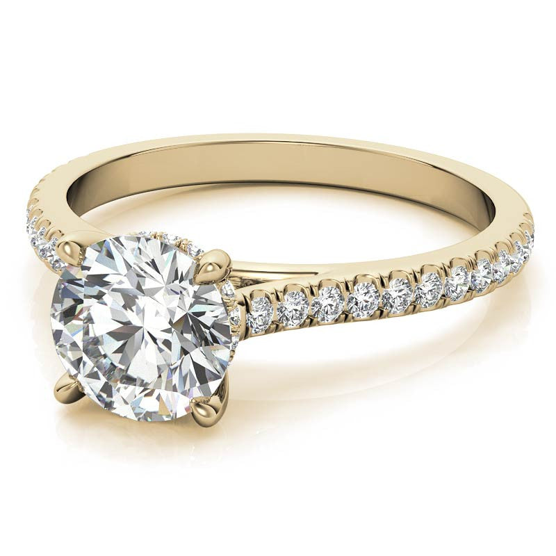 Round Hidden Halo Cathedral Moissanite Engagement Ring